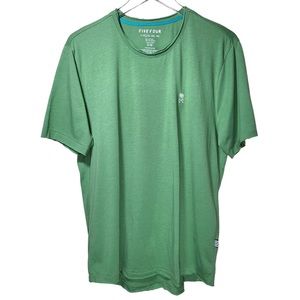 Five Four Cotton Blend Scoop Neck Raw Trimming Short Sleeves TShirt in Green